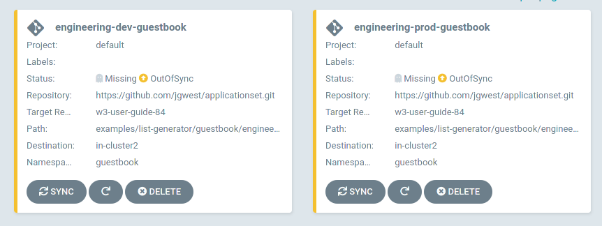 List generator example in Argo CD Web UI