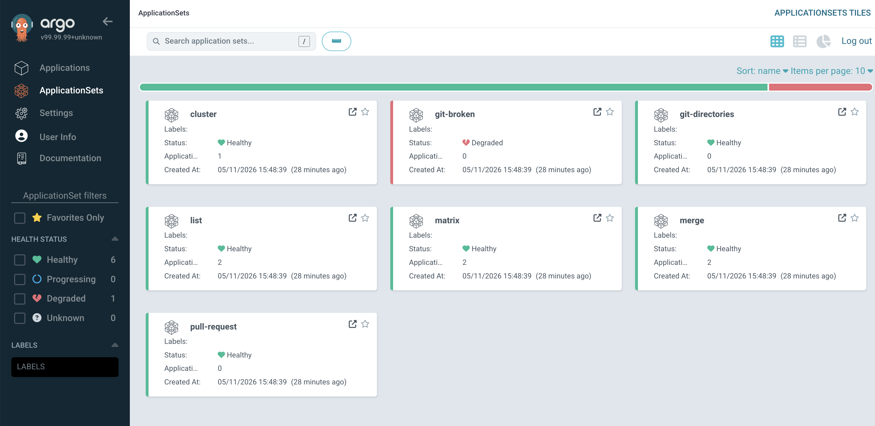 ApplicationSets list page