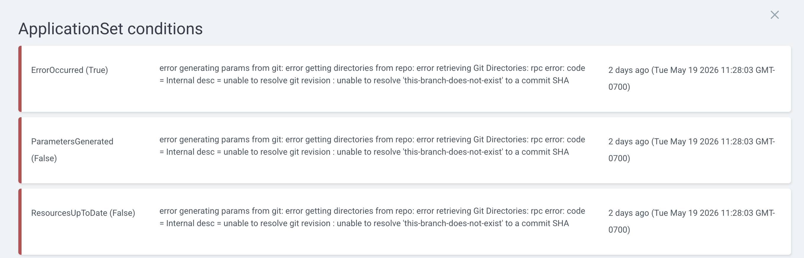 ApplicationSet conditions modal