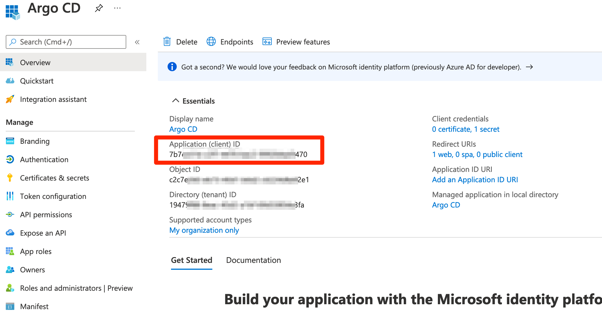 Azure App registration's Overview