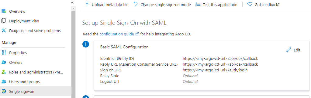 Azure Enterprise SAML URLs