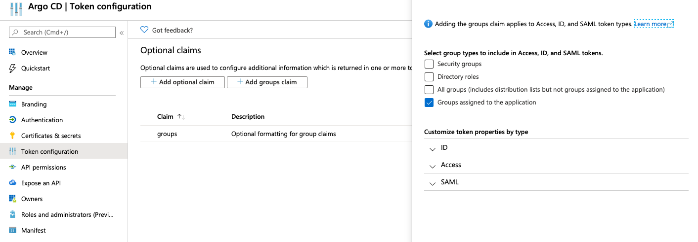 Entra ID token configuration