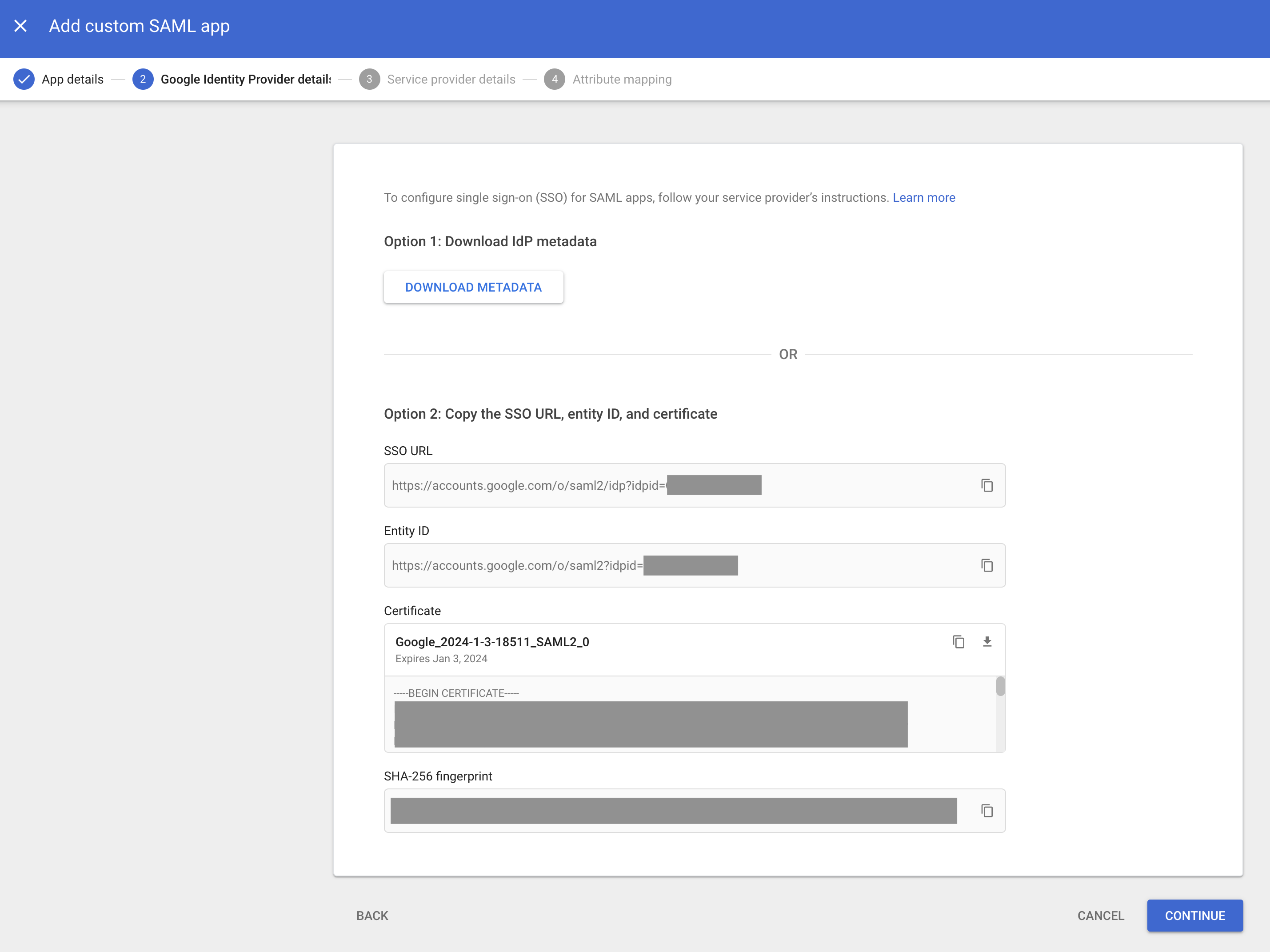 Google Admin IdP Metadata
