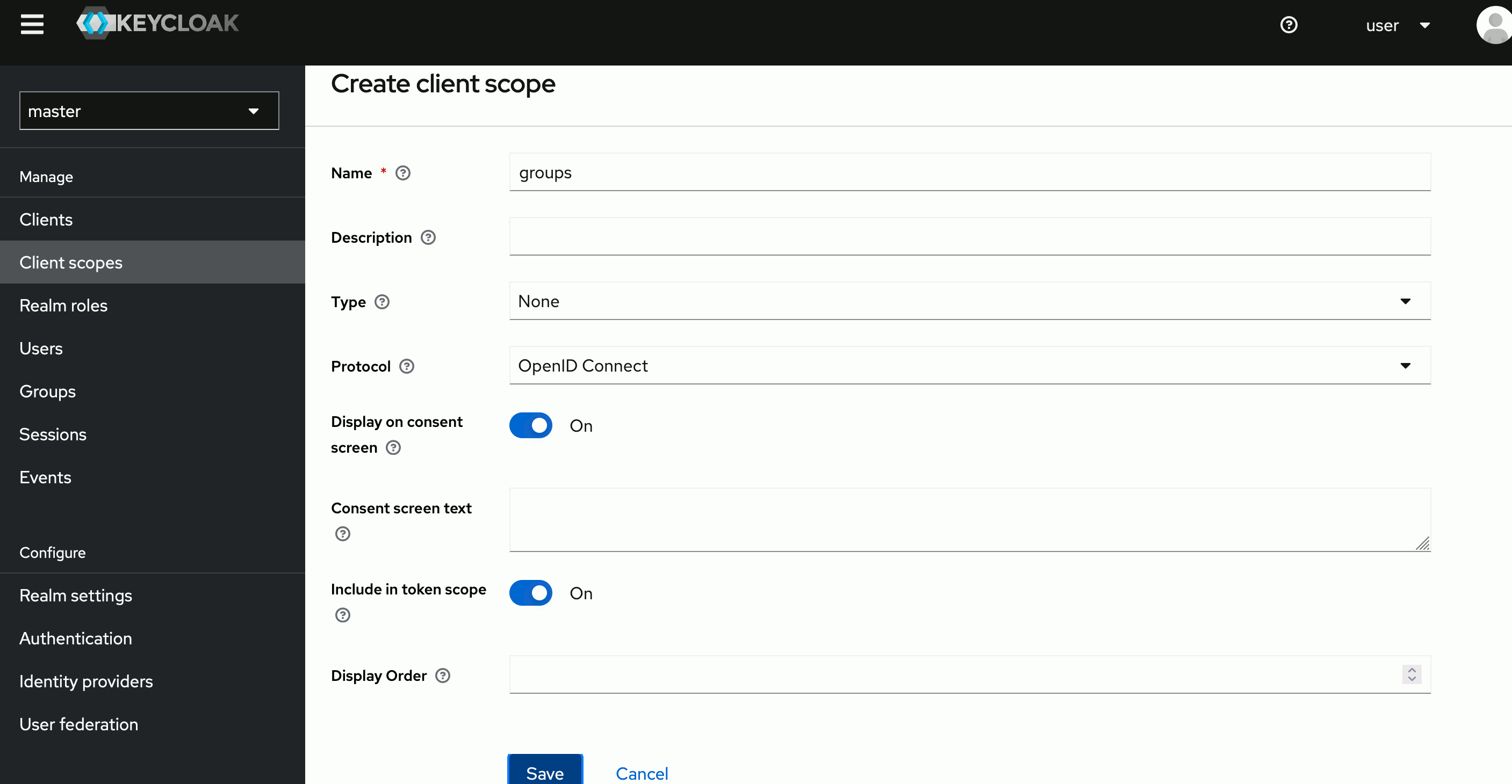 Keycloak add scope