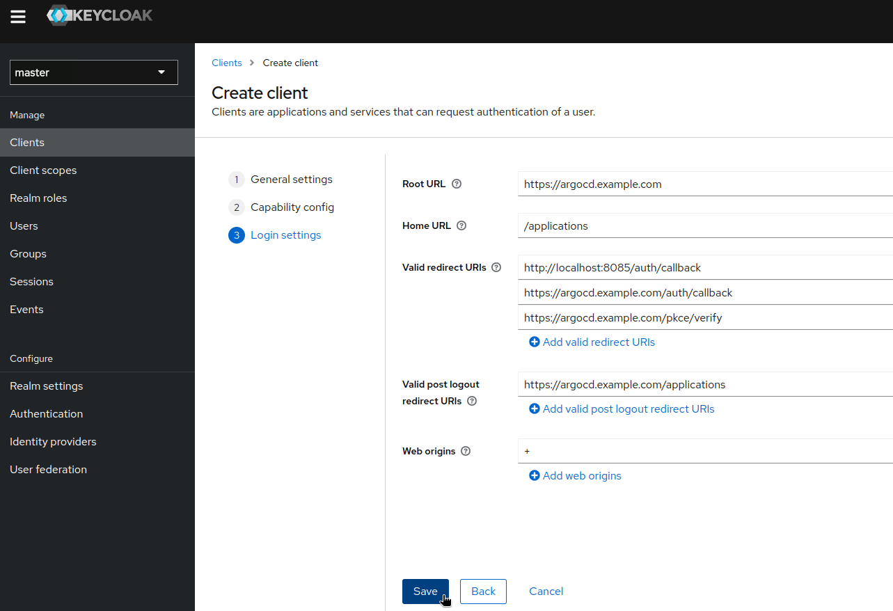 Keycloak configure client