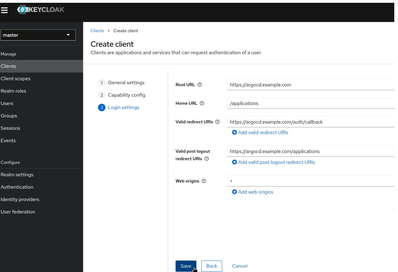 Keycloak configure client