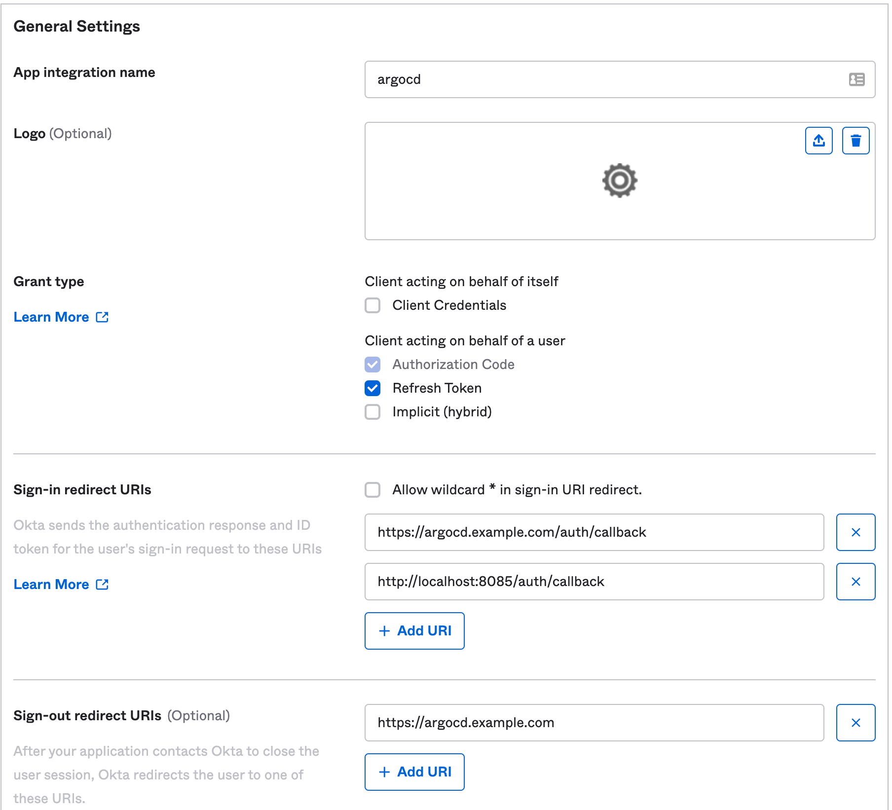 Okta app settings