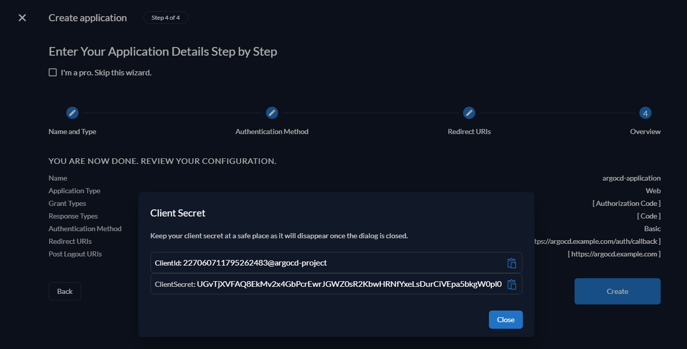 Zitadel Application Secrets