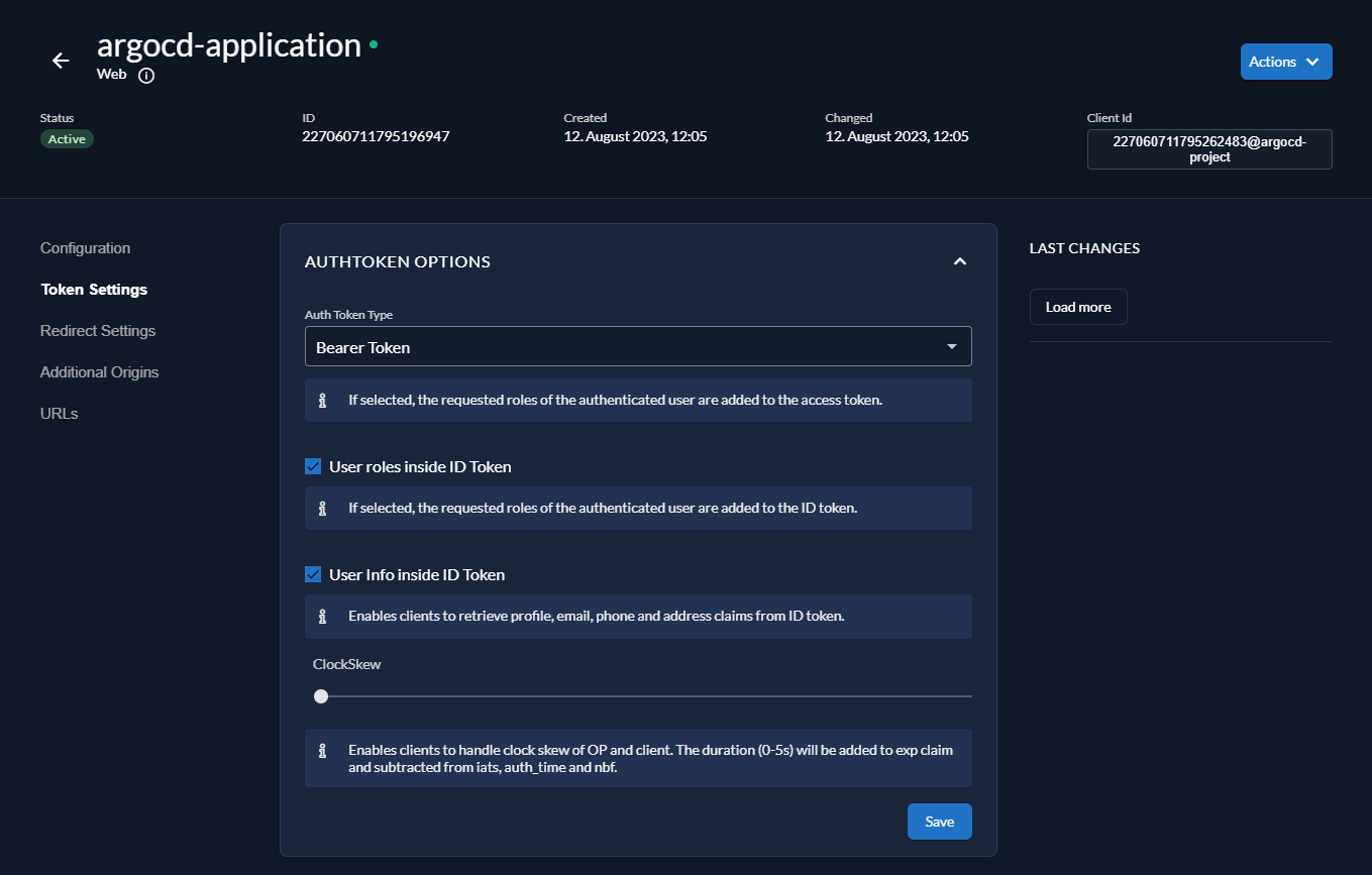 Zitadel Application Settings