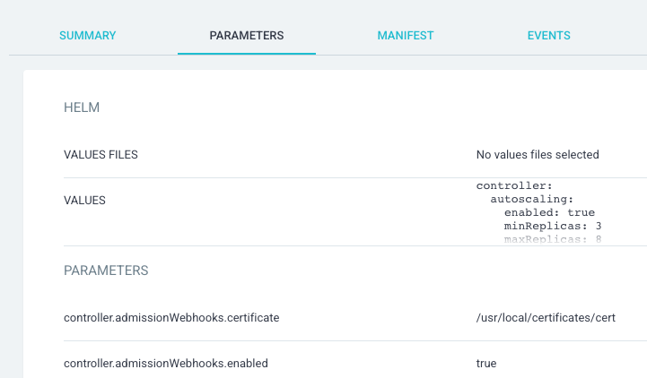 Helm parameters interface